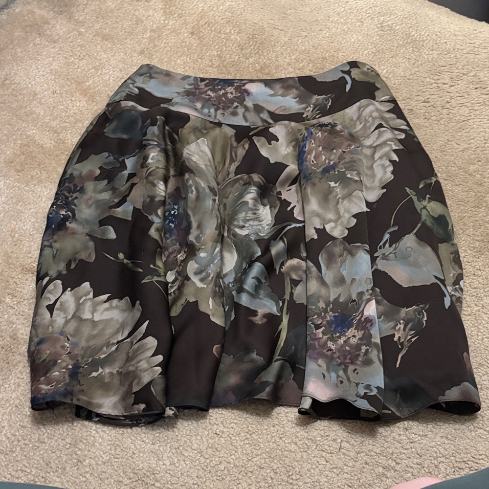 Lauren Ralph Lauren Black Floral Skirt with Olive and Slate Accents